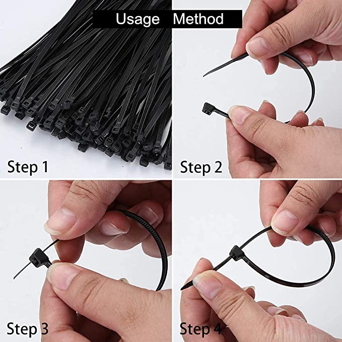 Nylon Plastic Cable Ties Zip Tie Wraps Organizer 100pc pack 3.6x200mm Black - Image 4