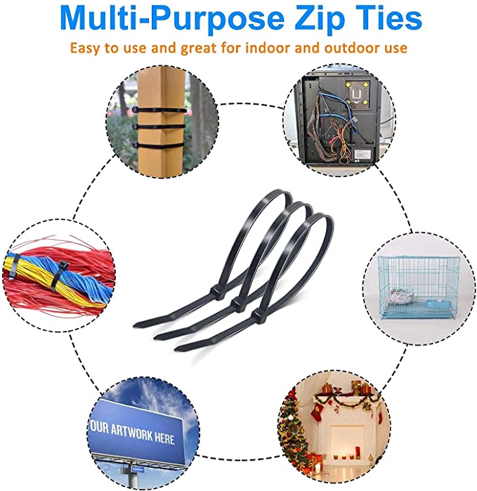 Nylon Plastic Cable Ties Zip Tie Wraps Organizer 100pc pack 3.6x200mm Black - Image 2