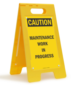 Yellow Plastic Caution Sign - maintains in progress - Double-Sided