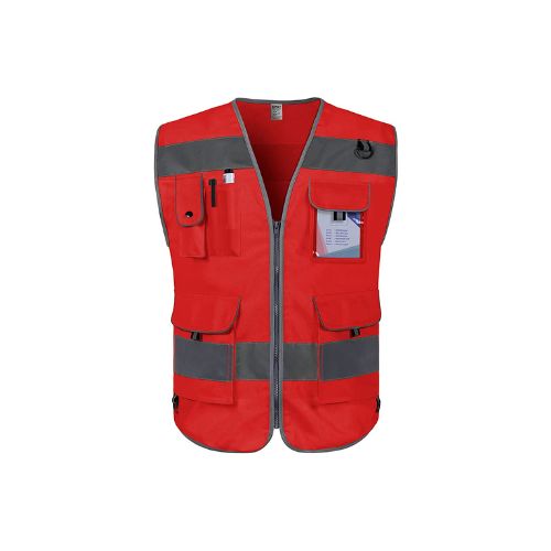 High Visibility Safety Vest with Pockets-Red