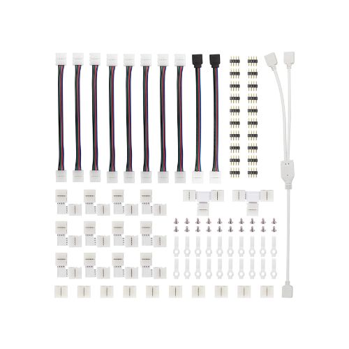 FUMENTON LED Strip Connector Kit for 5050 10mm 4Pin,Includes 8 Types of Solderless LED Strip Accessories, Provides Most Parts for DIY