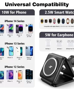 Detachable and Magnetic Wireless Charging Stand Wireless charger Station for Apple Watch, for AirPods and Qi Phones 3 in 1