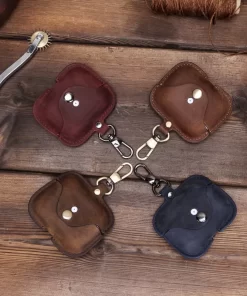 Genuine Leather Case coque Earphone Protective Cover Charging boite For Air pods Pro Cases Keyring