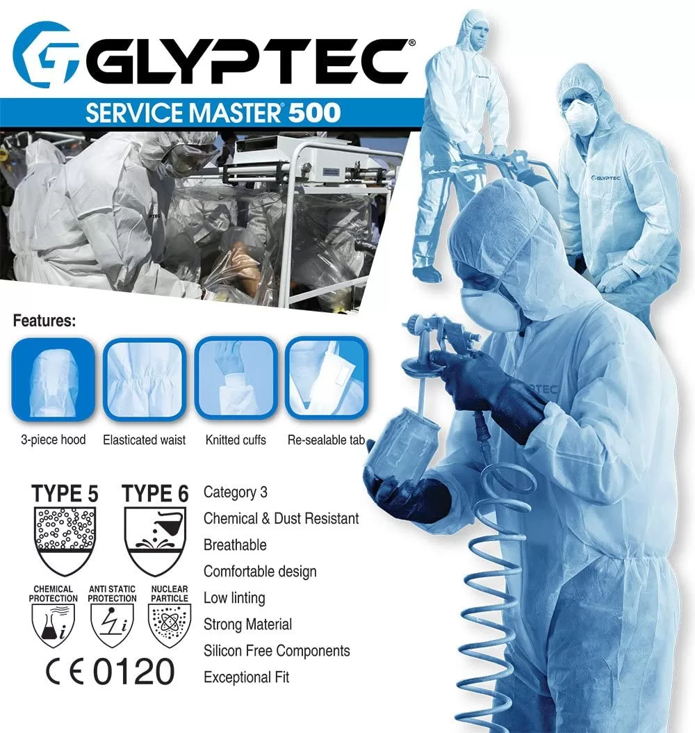 GLYPTEC SERVICE MASTER 500 CHEMICAL AND DUST RESISTANT DISPOSABLE COVERALL (63101FT01) (MEDIUM) - Image 5