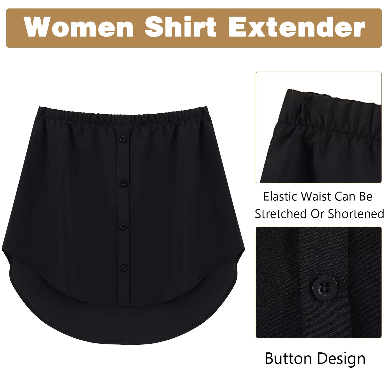 Women Adjustable Layered Top Lower Sweep Shirt Half Length Splitting Mini Skirt Shirt Extenders for Women Girls
