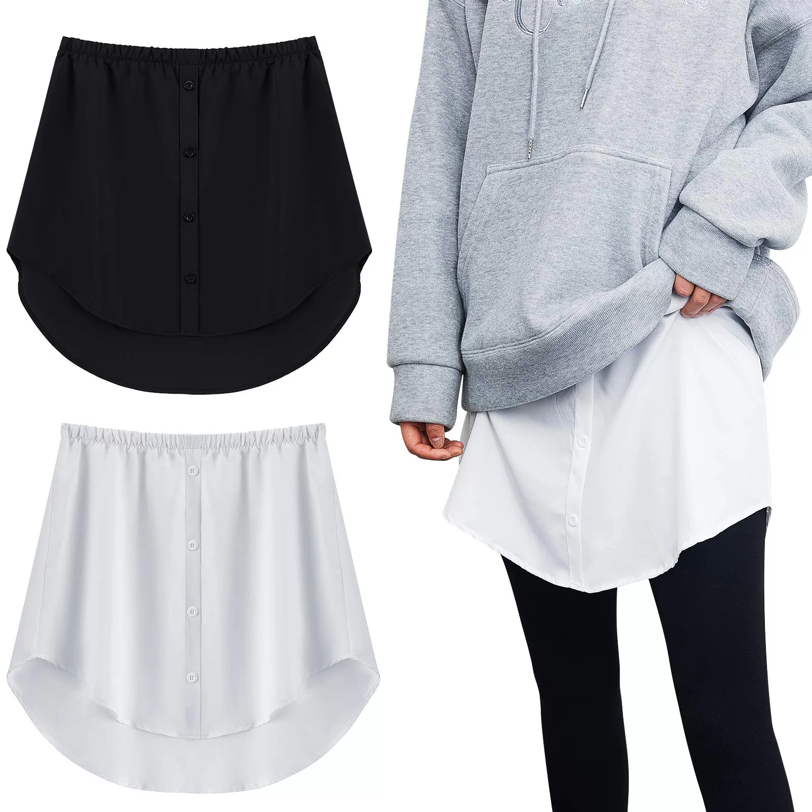 Women Adjustable Layered Top Lower Sweep Shirt Half Length Splitting Mini Skirt Shirt Extenders for Women Girls - Image 6