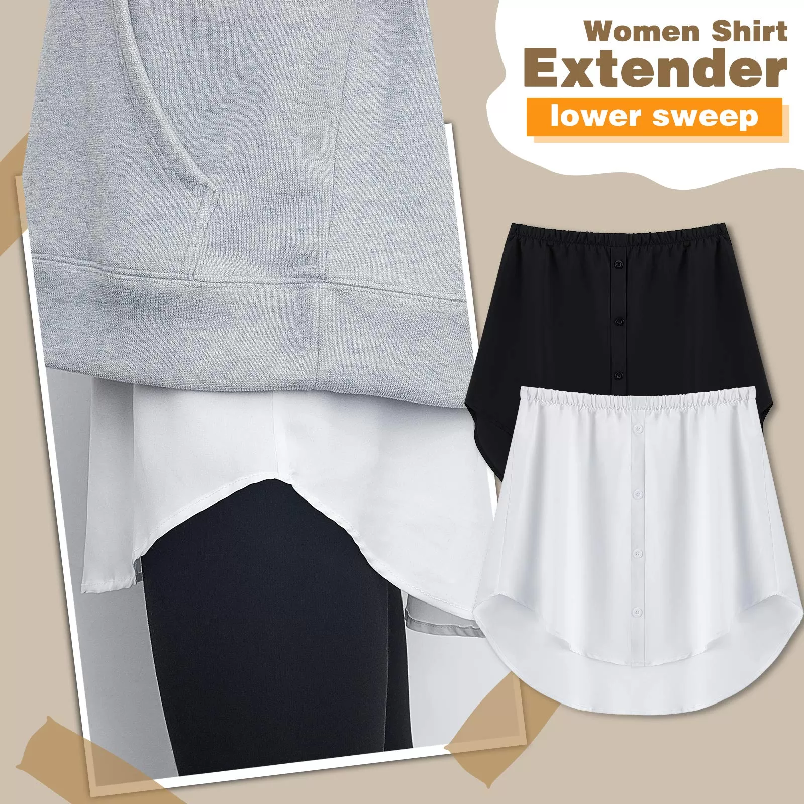 Women Adjustable Layered Top Lower Sweep Shirt Half Length Splitting Mini Skirt Shirt Extenders for Women Girls - Image 2