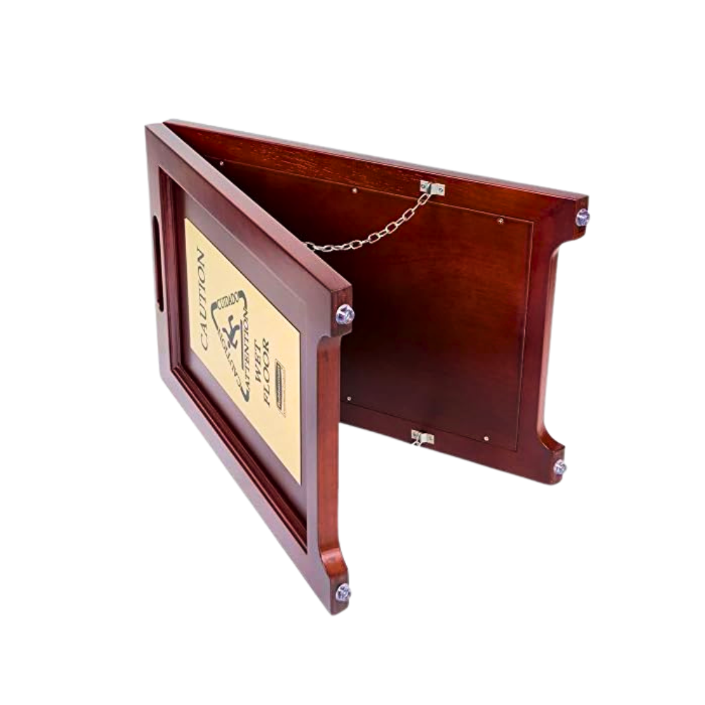 BOLTON™ Premium Wooden Wet Floor Signages with Brass Plated SS Design Plate Material on Both Sides: Safety Elevated - Image 2