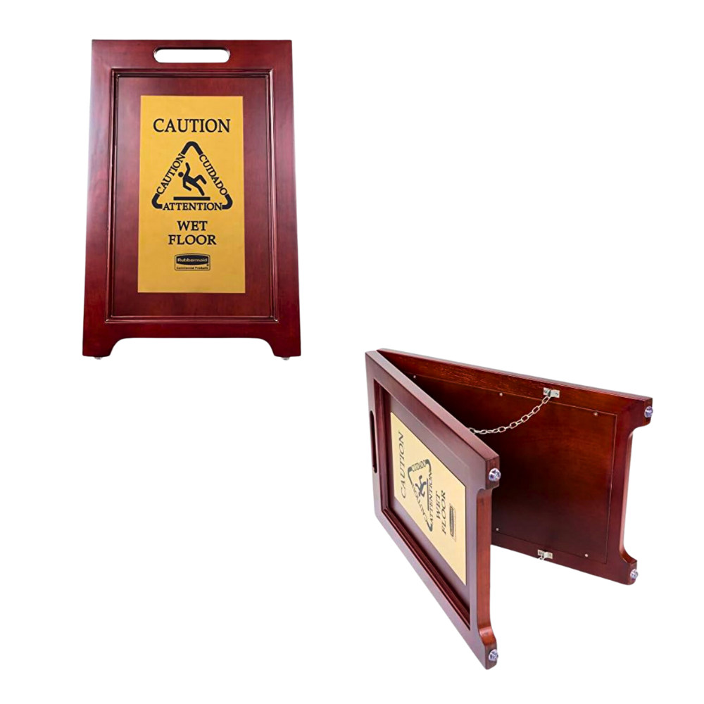 BOLTON™ Premium Wooden Wet Floor Signages with Brass Plated SS Design Plate Material on Both Sides: Safety Elevated - Image 3