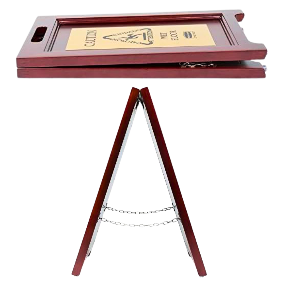 BOLTON™ Premium Wooden Wet Floor Signages with Brass Plated SS Design Plate Material on Both Sides: Safety Elevated - Image 4